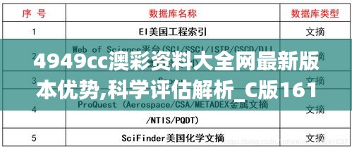 4949cc澳彩资料大全网最新版本优势,科学评估解析_C版161.692-8