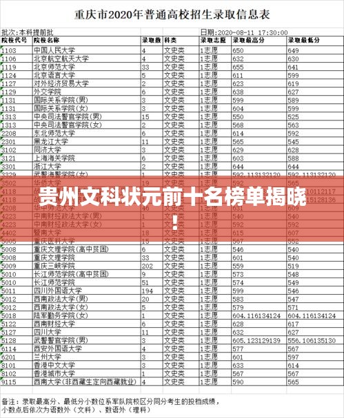 贵州文科状元前十名榜单揭晓！